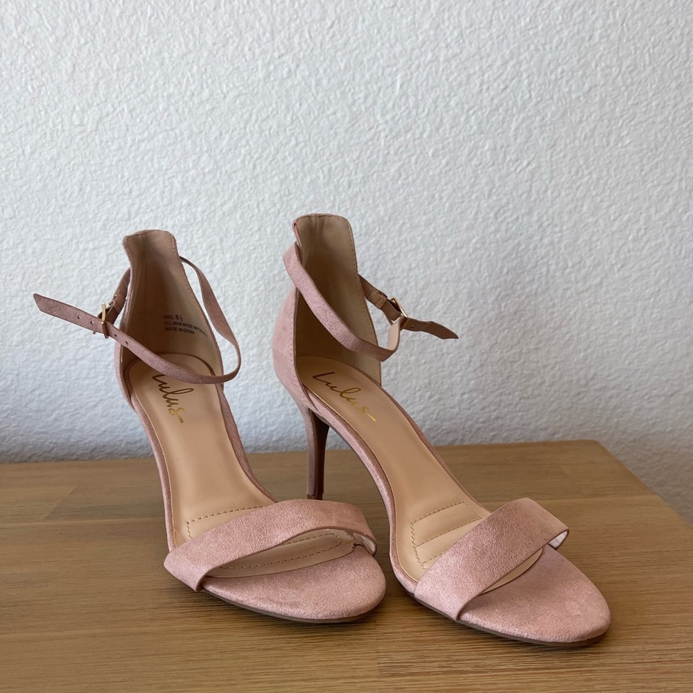 Lulus Published Author Blush Suede Ankle Strap Open Toe Heels Size 8.5